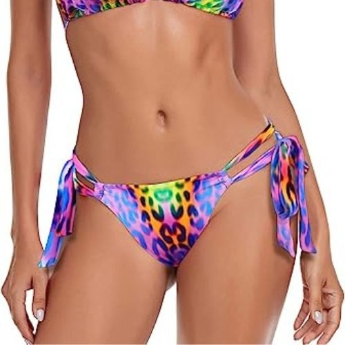 Šněrovací tanga plavky se stahováním RELLECIGA Neon Leopard